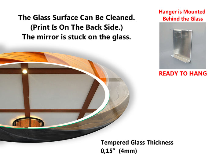 Modern Ombre Swirl Round Wall Mirror – Orange Black Frame for Contemporary Decor