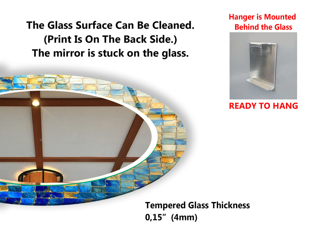 Blue & Gold Mosaic Round Mirror – Elegant Wall Accent for Homes