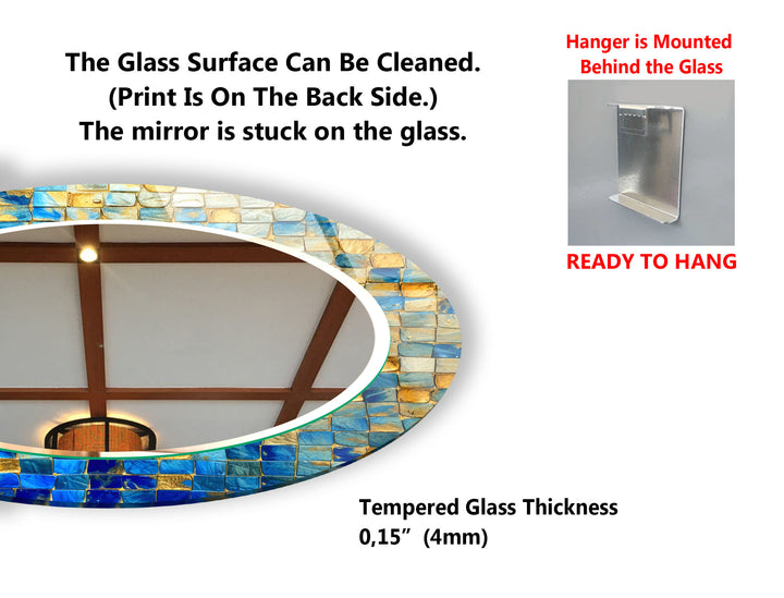 Blue & Gold Mosaic Round Mirror – Elegant Wall Accent for Homes