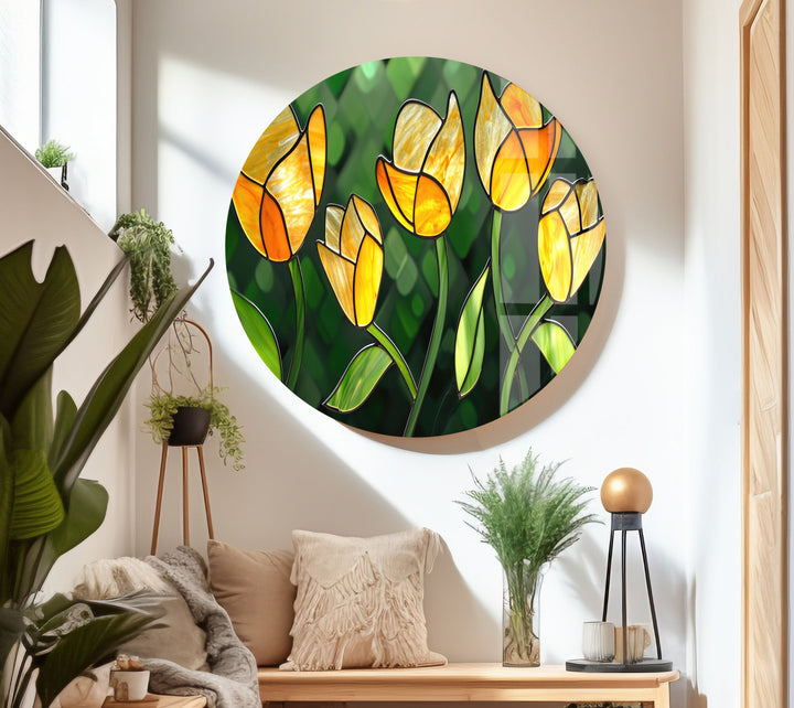 Yellow Flower Stained Glass Wall Art glass image printing, glass prints from photos
