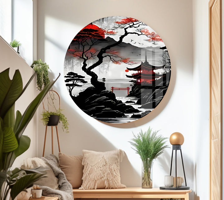Red Moon Japan Art Glass Wall Art Glass Printing Wall Art, Print photos on glass
