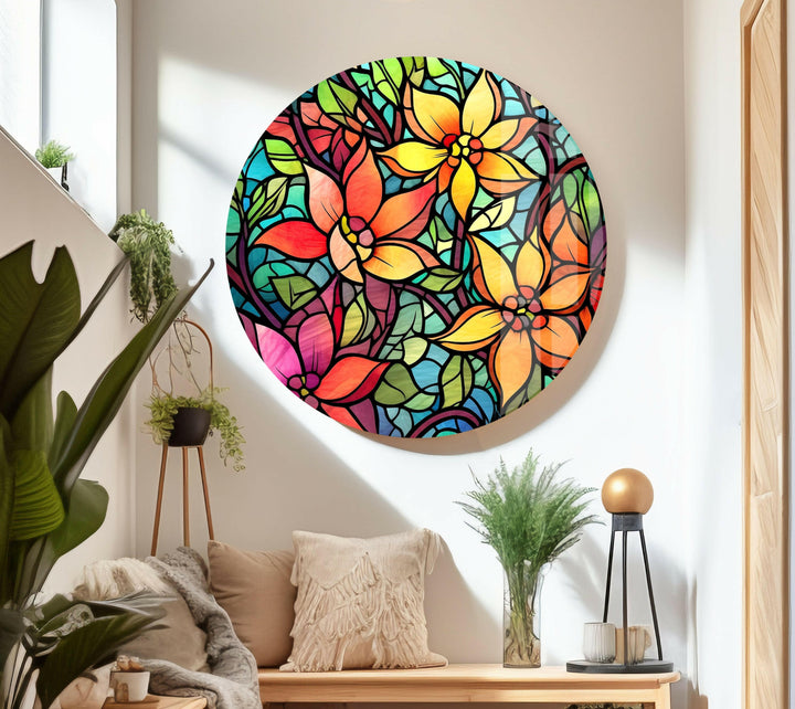 Multicolored Flowers Glass Wall Art glass wall decor, glass wall art decor