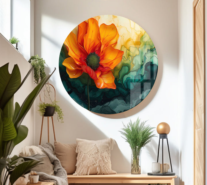Flower & Marble Design Glass Wall Art glass art painting, glass art for the Wall
