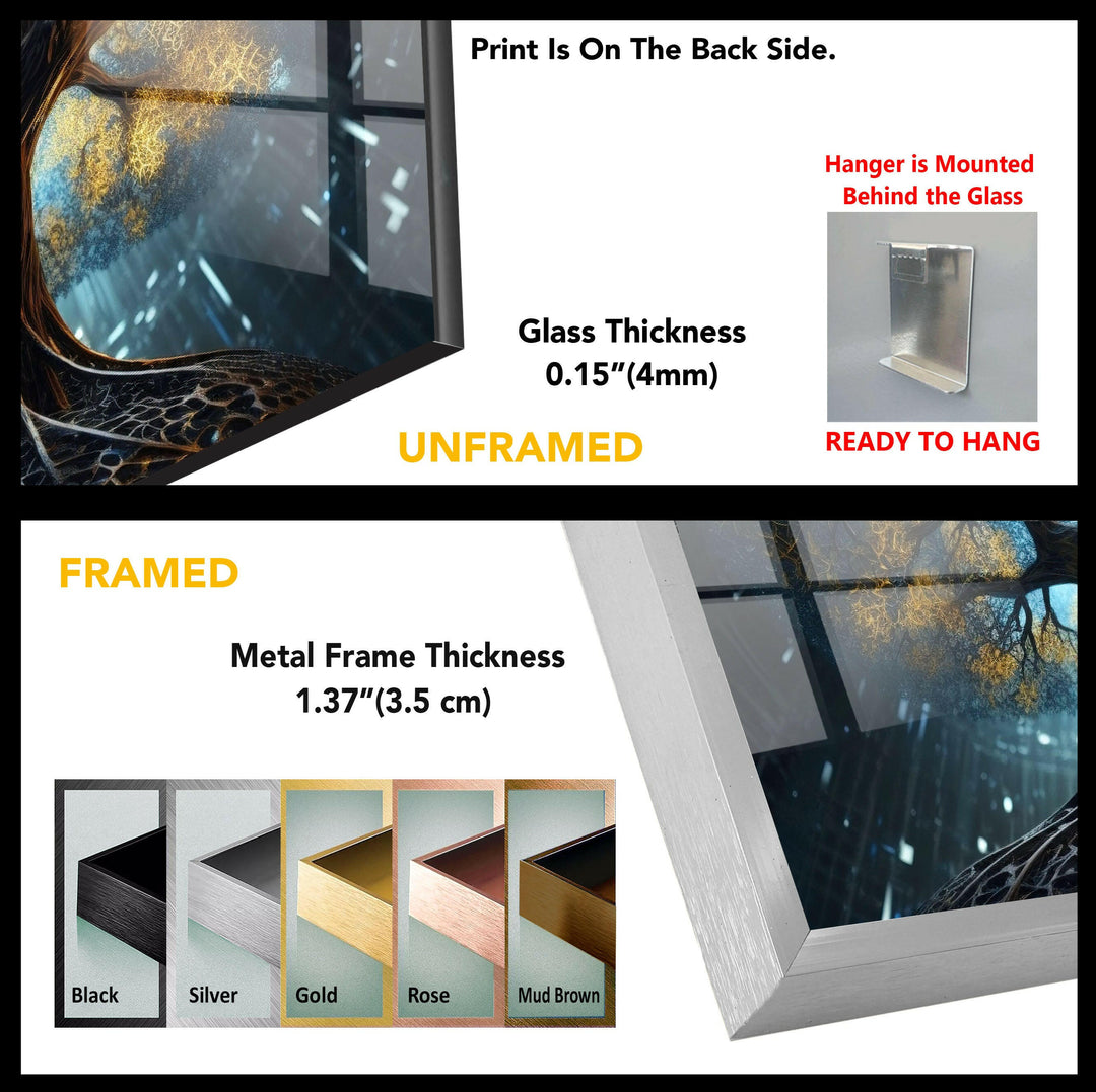 Mystical Tree of Life Glass Wall Art: A Futuristic Illuminated Vision