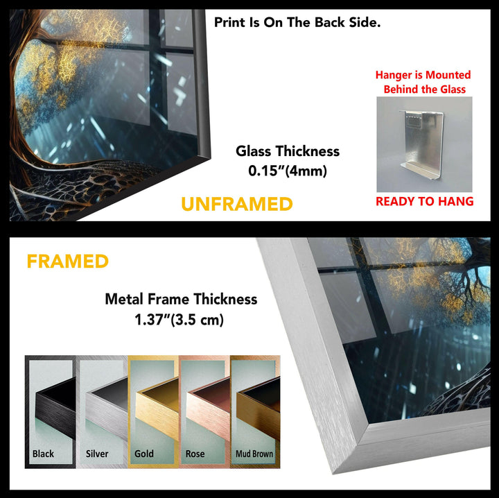 Mystical Tree of Life Glass Wall Art: A Futuristic Illuminated Vision