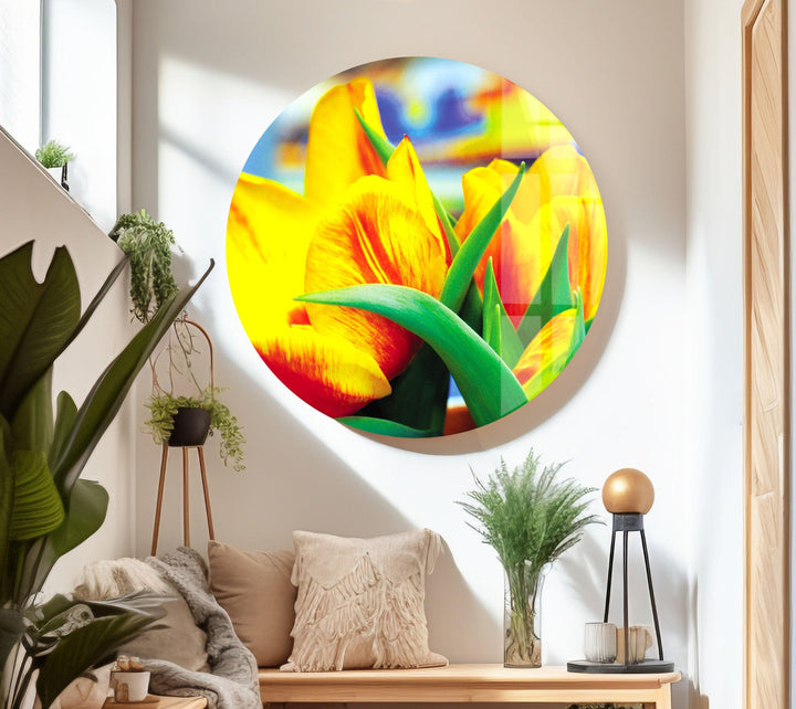 Yellow Tulips Glass Wall Art, art glass wall art, glass wall art pictures