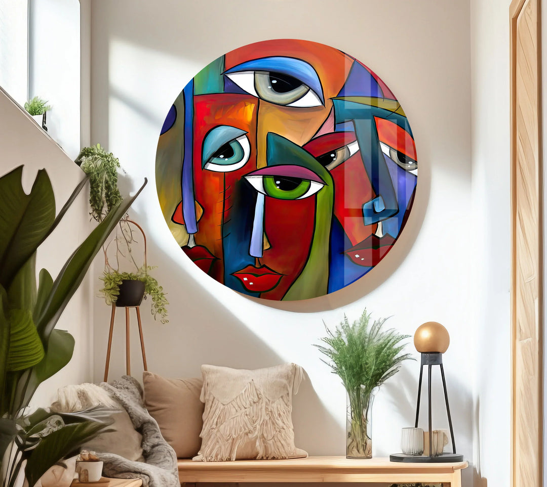 Abstract Face Wall Art – Colorful Cubist Glass Print with Modern Pop Art Expression for Bold Interiors - MyPhotoStation