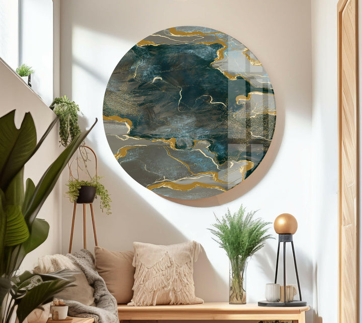 Green and Golden Alcohol ink Glass Wall Art