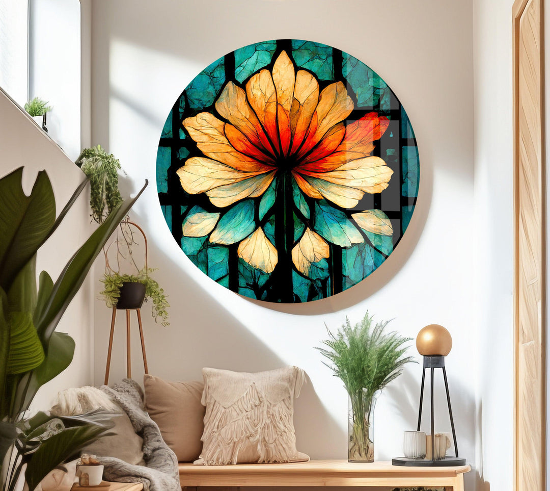 Floral Stained Abstract Tempered Glass Wall Art - MyPhotoStation