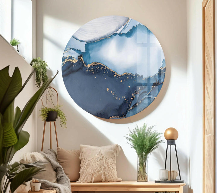 Blue Alcohol Ink Tempered Glass Wall Art