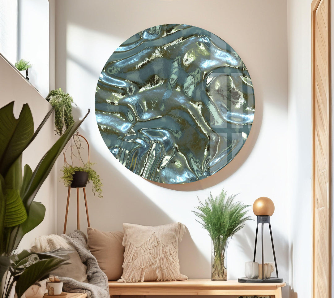 Glänzende blaue Wellen Glaswandkunst