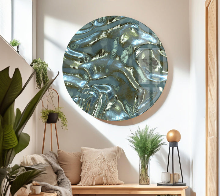 Glänzende blaue Wellen Glaswandkunst