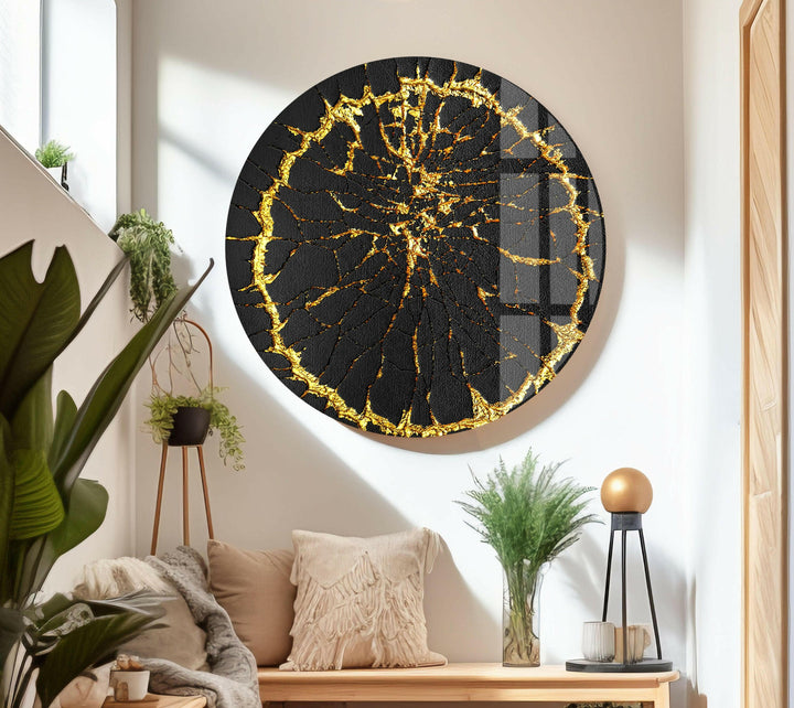 Golden Cracks Abstrakte Glaswandkunst