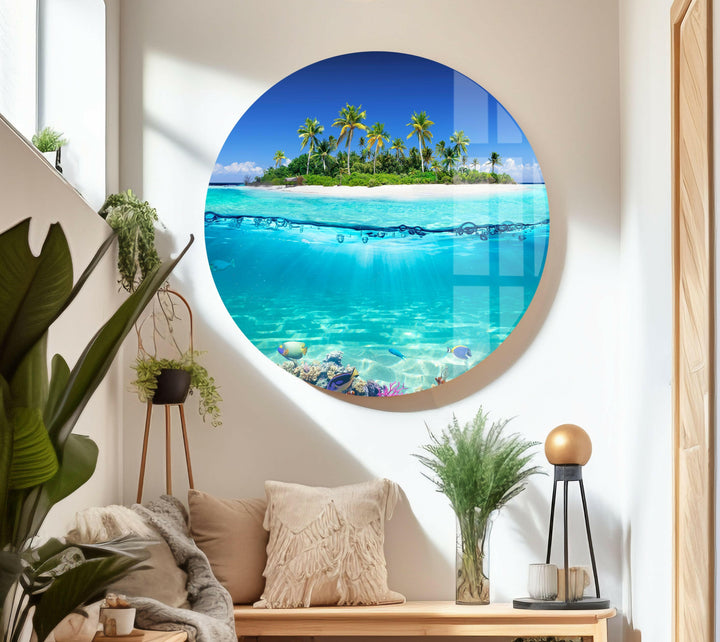 Tropische Insel &amp; Fische Glaswandkunst