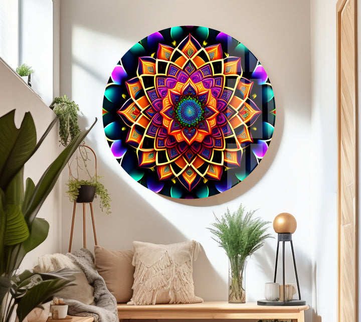 Colorful Mandala Glass Wall Art glass art painting, glass art for the Wall