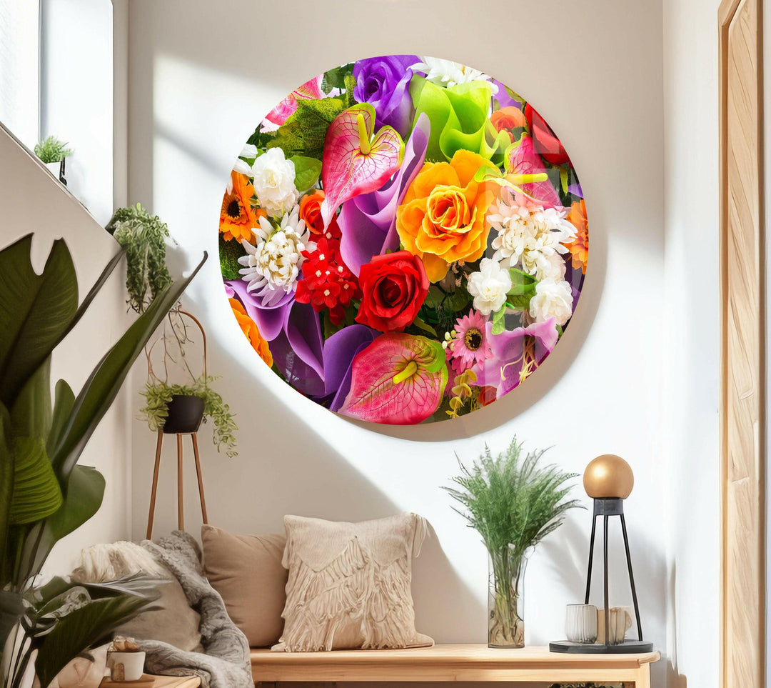 Mixed Flower Varieties Glass Wall Art, photo print on glass, prints on glass wall art