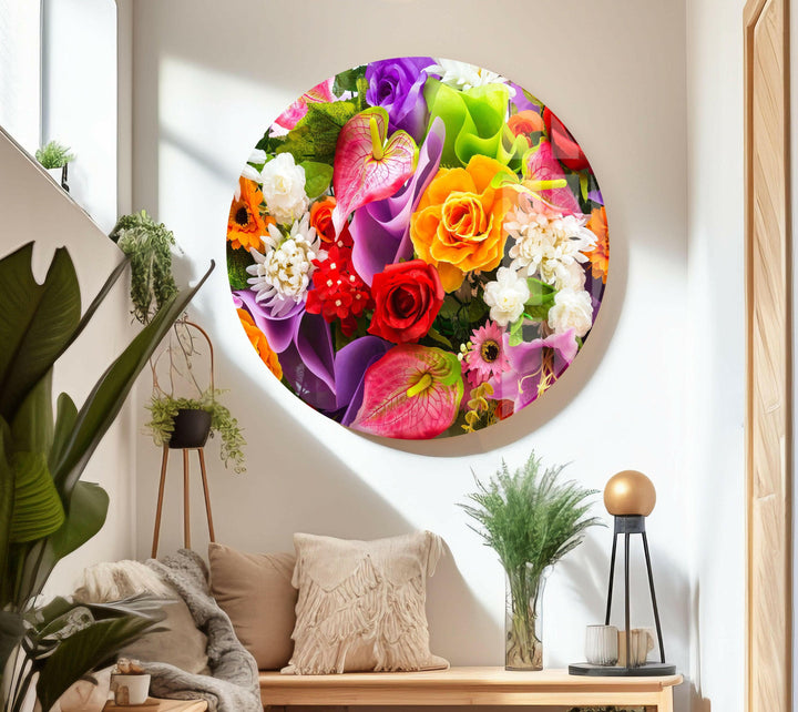 Mixed Flower Varieties Glass Wall Art, photo print on glass, prints on glass wall art