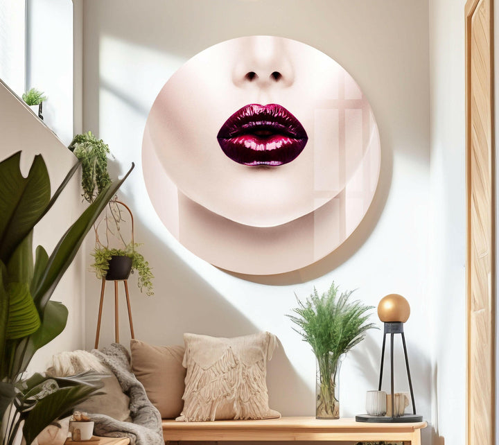Rote Lippen Frau Cool Art Glas Wandkunst