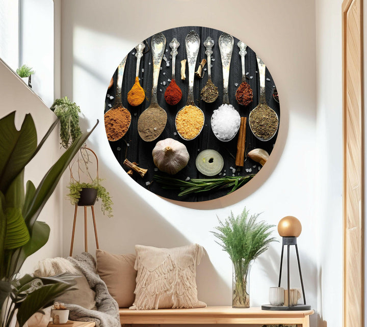 Rustic Spoons On Spices Glass Wall Art, stained glass wall art, stained glass wall decor