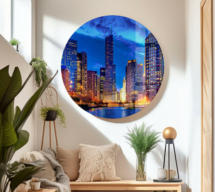 Chicago City View Glass Wall Art, large glass photo prints, glass wall photos