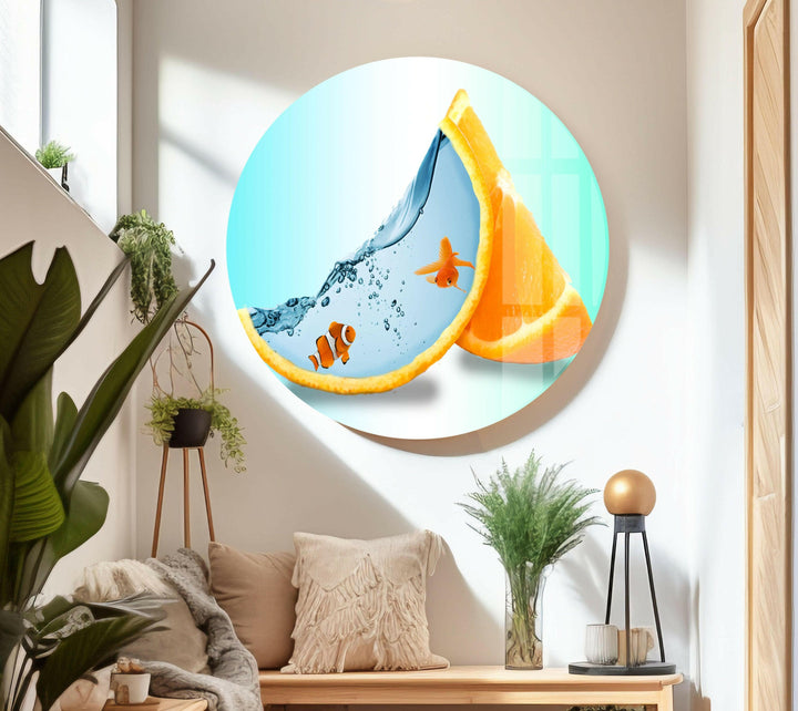Fish at Orange Aquarium Glass Wall Art glass image printing, glass prints from photos