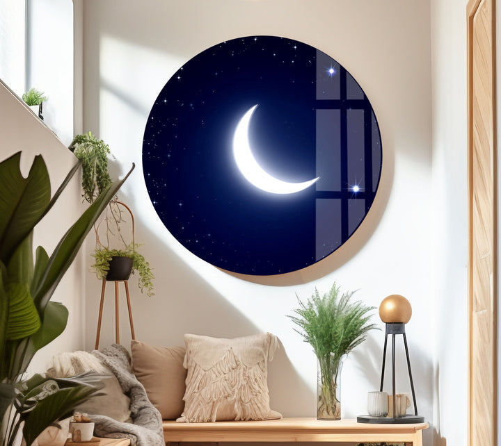 Moonlit Serenity: A Beautiful Lunar Scene on Glass Wall Art
