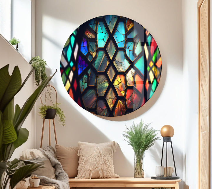 Stained Brightly Colored Glass Wall Art print on glass, glass printed photos