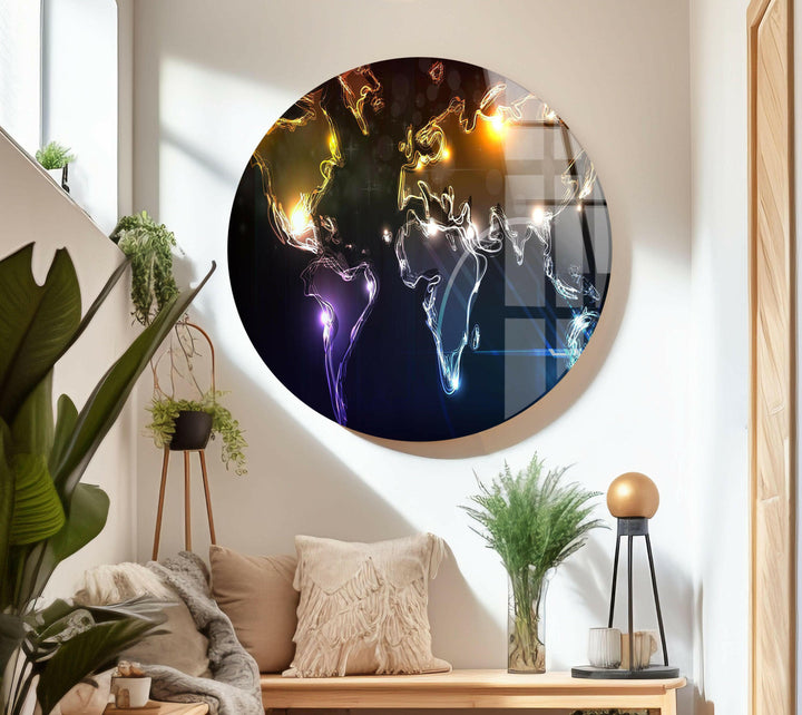 Neon World Map Glass Wall Art