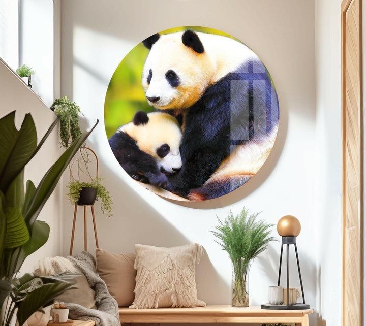 Panda Family Glass Wall Art stained glass wall art, stained glass wall decor