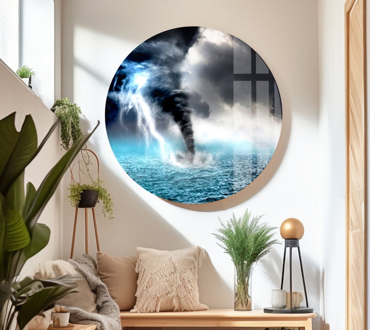 Lightning, Storm, and Tornado Over Water – A Breathtaking Glass Artwork
