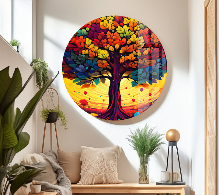 Colorful Tree Painting Glass Wall Art photo print on glass, prints on glass wall art