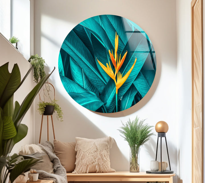 Paradiesvogelblumen-Wandkunst aus Glas