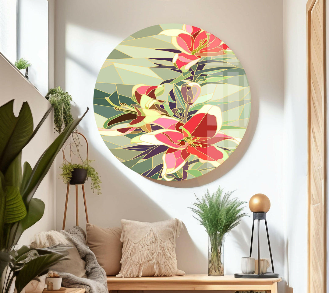 Lily Mosaic Glass Wall Art print picture on glass, Tempered Glass Wall Art
