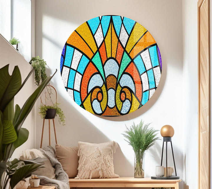Stained Orange & Blue Glass Wall Art Glass Printing Wall Art, Print photos on glass
