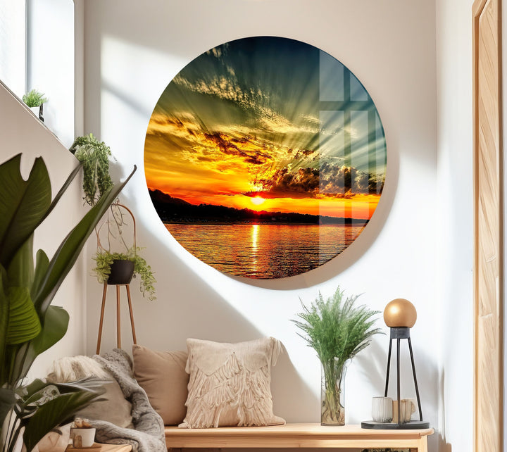 Majestic Ocean Sunset: A golden sunset setting the ocean aglow in vibrant tones.
