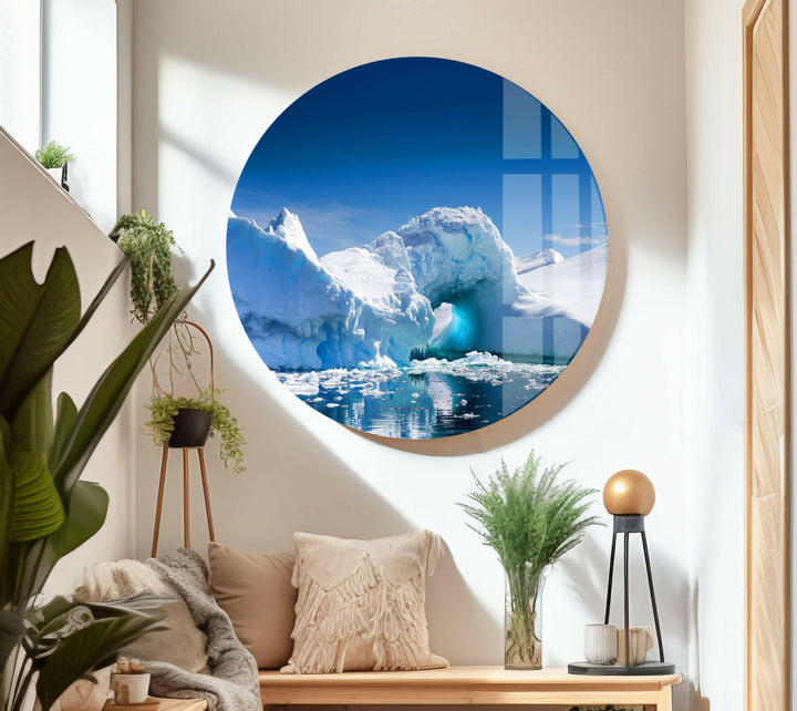 Luxury glass wall art displaying an enchanting frozen world with clear reflections.
