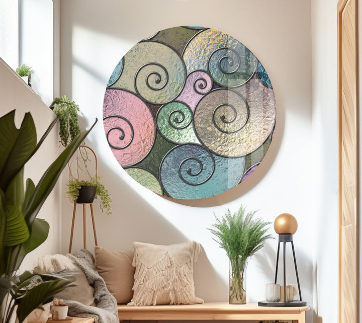 spiral geometric stained glass wall art