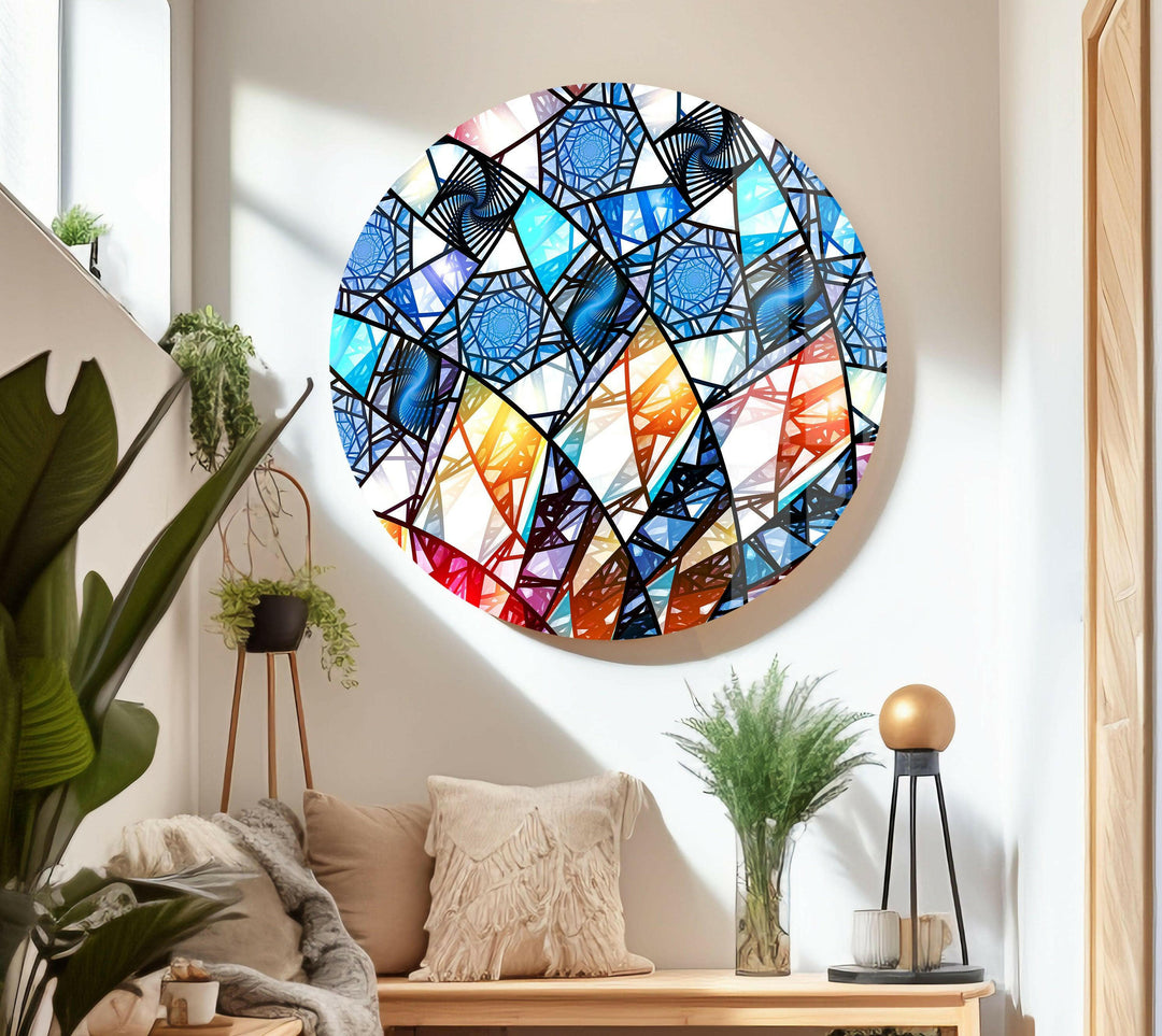 Blue & White Geometric Glass Wall Art glass art painting, glass art for the Wall