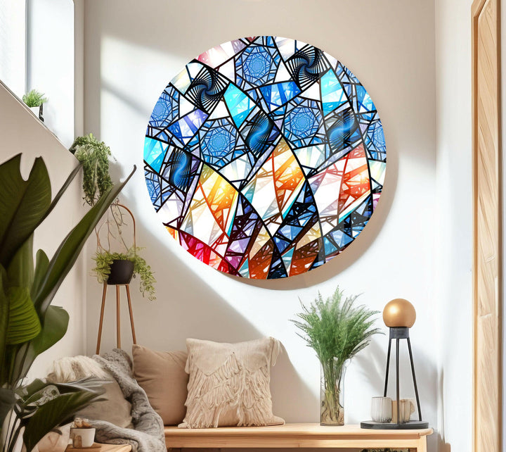Blue & White Geometric Glass Wall Art glass art painting, glass art for the Wall