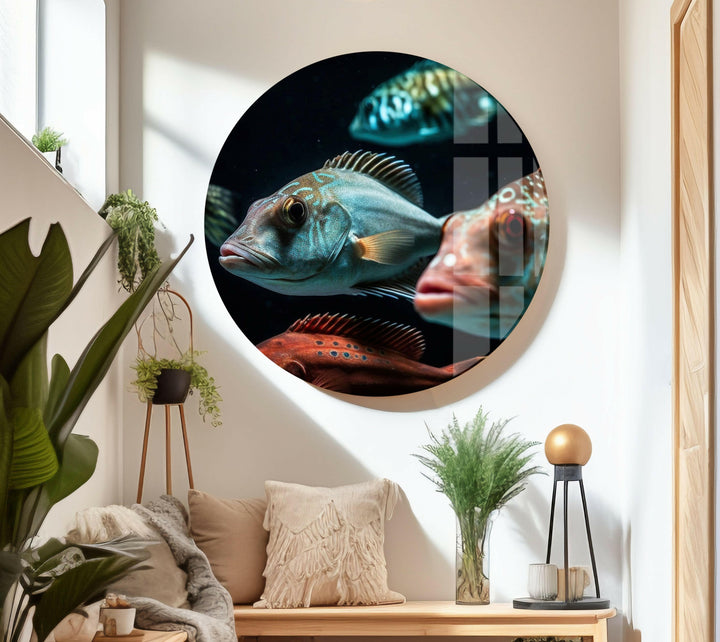 Colorful Fish Swimming Glass Wall Art stained glass wall art, stained glass wall decor