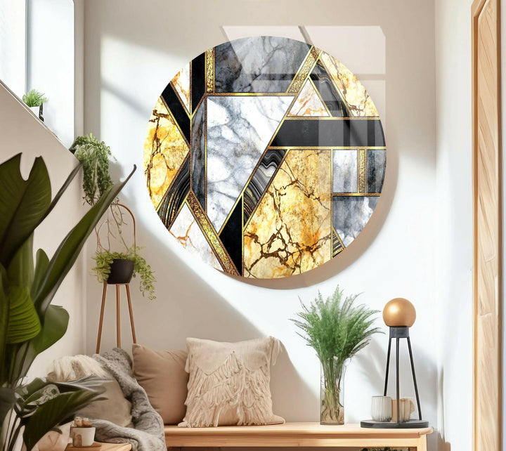 Gold Granite Marble round Glass printing Wall Art