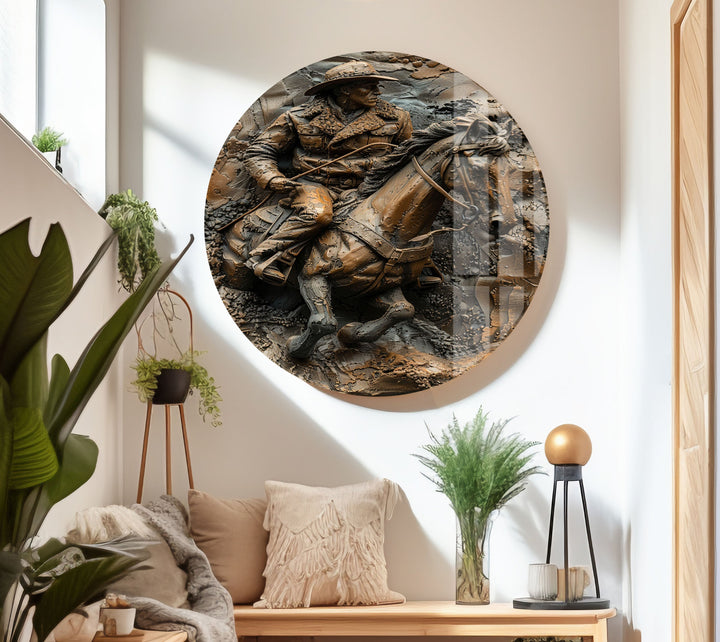 Man Riding a Horse Bronze Glass Wall Art glass wall decor, glass wall art decor
