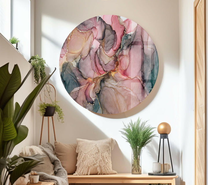 Wandkunst aus Glas mit rosa Alkoholtinte und grauem Marmor