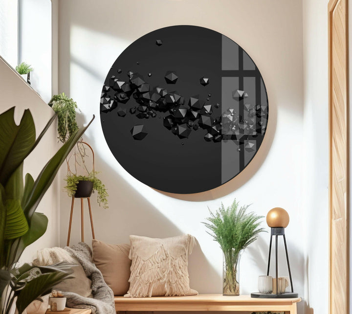Schwarze 3D abstrakte Diamant-Glaswandkunst
