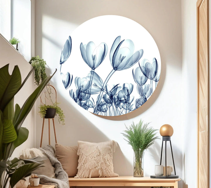 Xray Blue Tulip Flowers Glass Wall Art, glass pictures for Wall, glass prints wall art