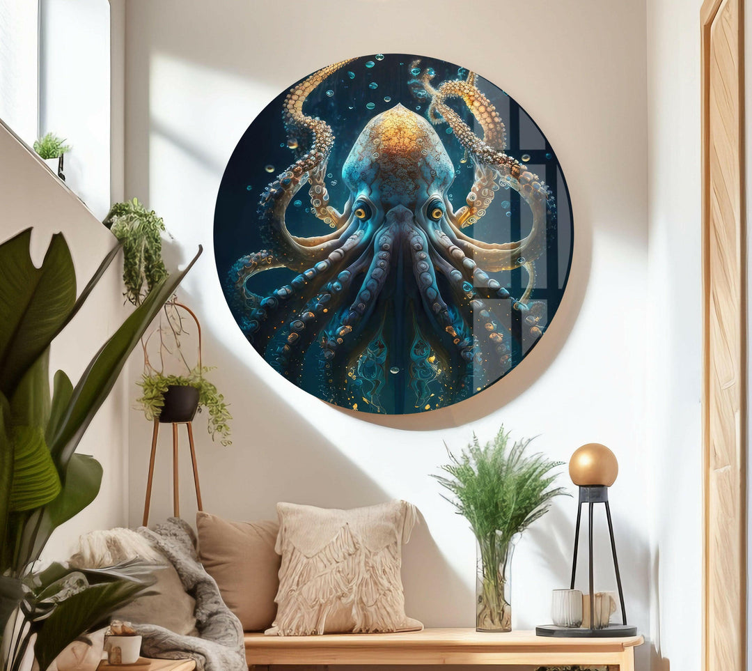 Underwater Blue Octopus Glass Wall Art art glass wall art, glass wall art pictures