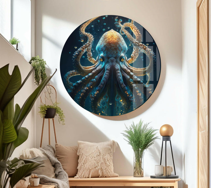 Underwater Blue Octopus Glass Wall Art art glass wall art, glass wall art pictures