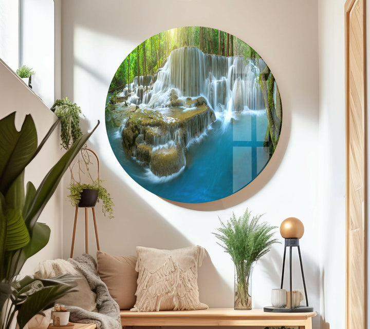 Deep Forest Waterfall Thailand Glass Wall Art