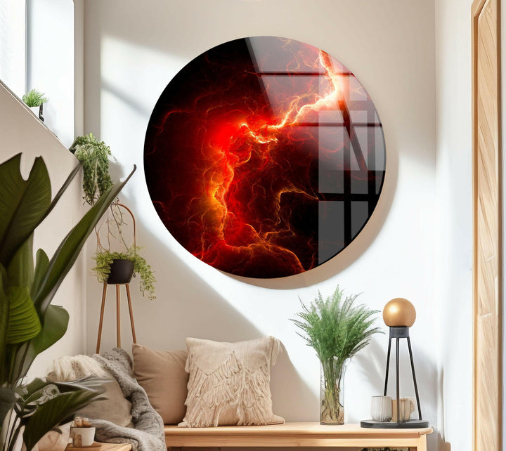 Red Storm Abstract Glass Wall Art