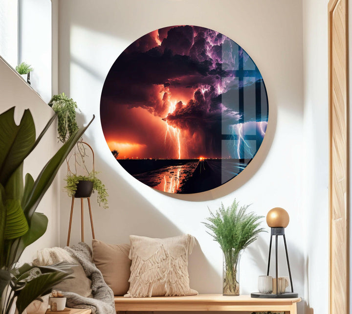 Epic Storm Glass Wall Art: A Breathtaking Clash of Lightning & Fire